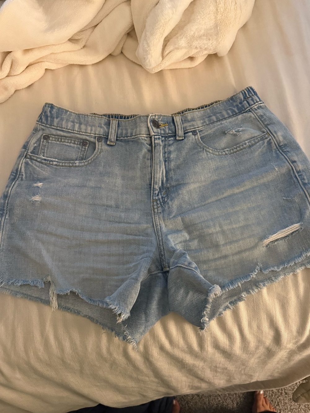 aerie Light Blue Distressed Denim Cutoff Shorts